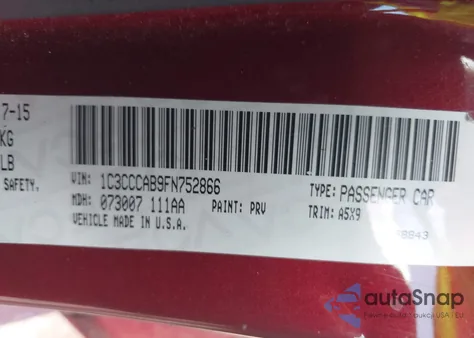 2015 Chrysler 200 Limited from USA, damaged, VIN 1C3CCCAB9FN752866